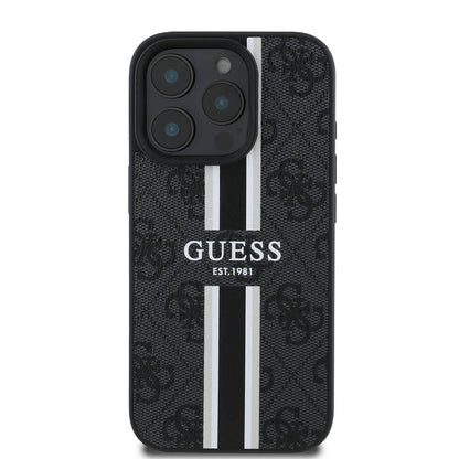 MagSafe Case for Apple iPhone 16 Pro, Guess, 4G Printed Stripes, Black
