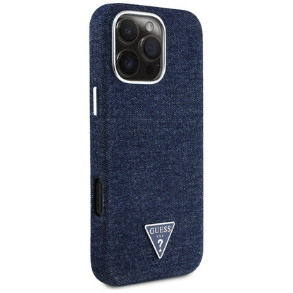 MagSafe Case for Apple iPhone 16 Pro, Guess, Denim Triangle Logo, Blue