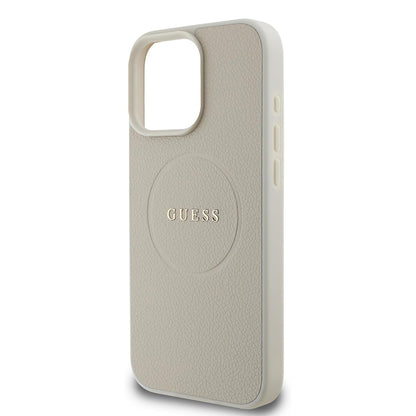 MagSafe Case for Apple iPhone 16 Pro, Guess, Grained Gold Ring, Beige