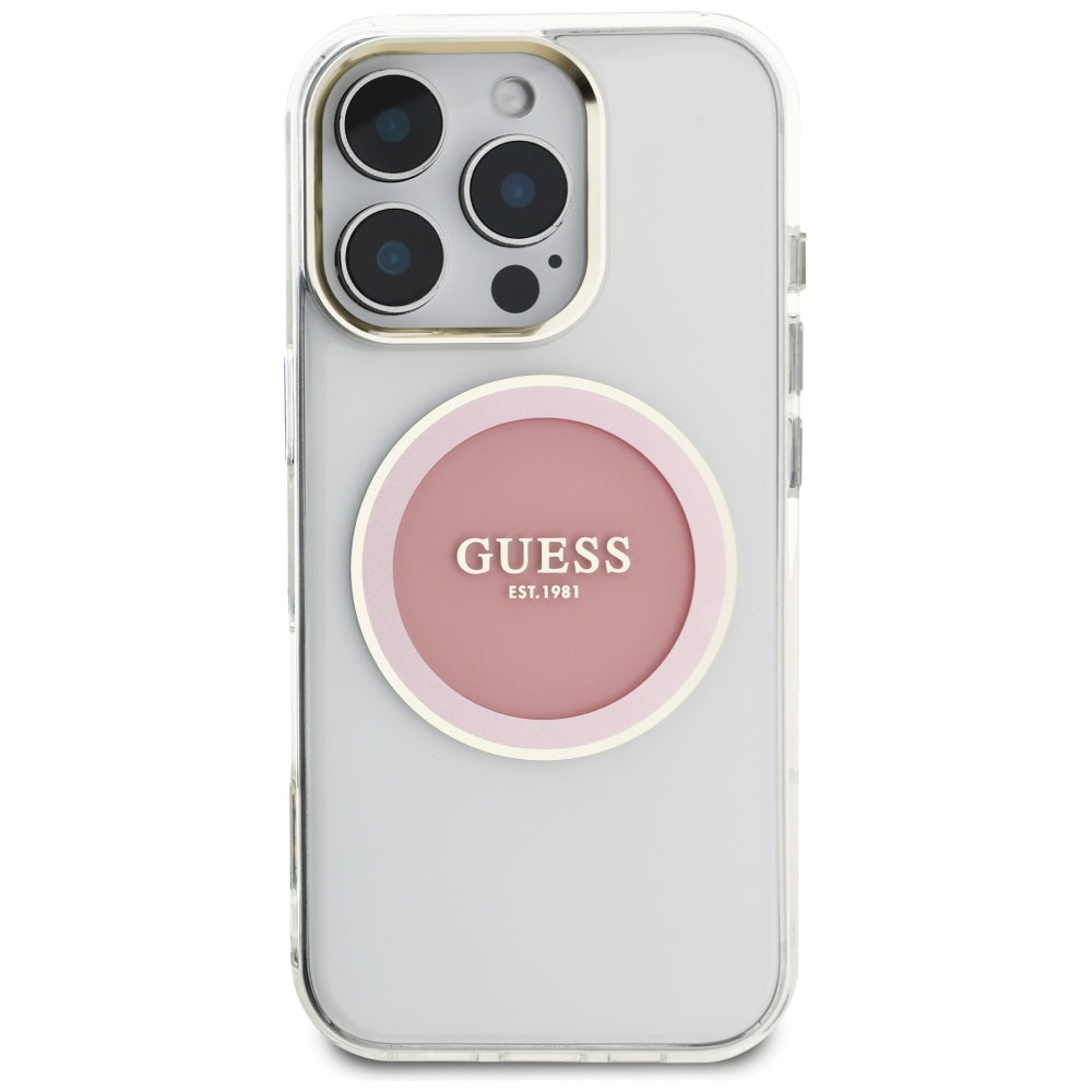 MagSafe Case for Apple iPhone 16 Pro, Guess, IML Metal Colored Circle, Pink