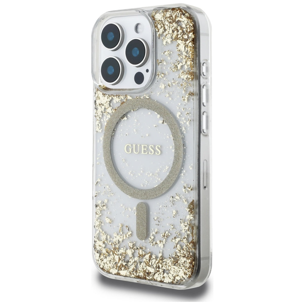 MagSafe Case for Apple iPhone 16 Pro, Guess, Resin Bottom Glitter, Gold