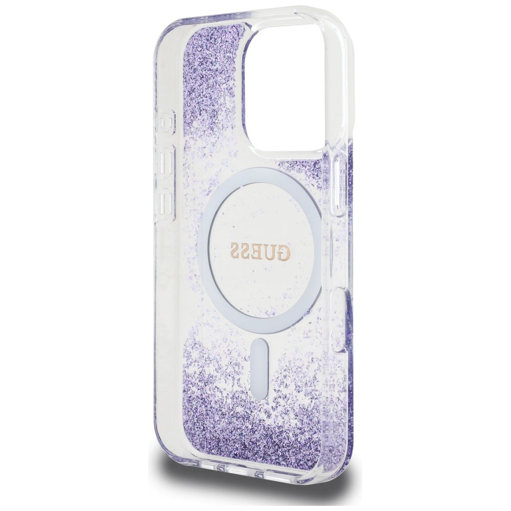 MagSafe Case for Apple iPhone 16 Pro, Guess, Resin Bottom Glitter, Purple