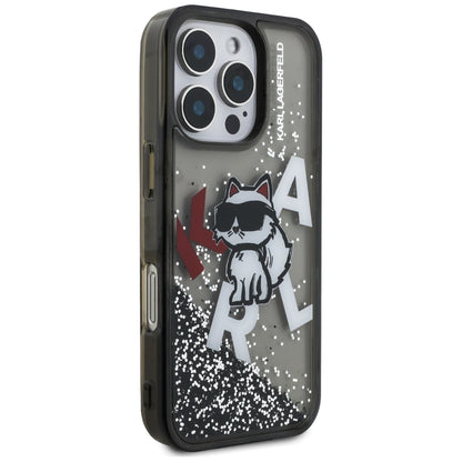 MagSafe Case for Apple iPhone 16 Pro, Karl Lagerfeld, Liquid Glitter Choupette Logo, Black