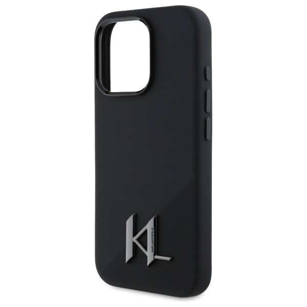 MagSafe Case for Apple iPhone 16 Pro, Karl Lagerfeld, Silicone Shadow Metal Initial, Black