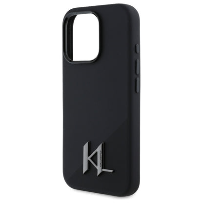 MagSafe Case for Apple iPhone 16 Pro, Karl Lagerfeld, Silicone Shadow Metal Initial, Black