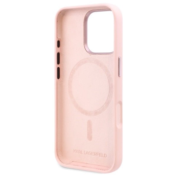 MagSafe Case for Apple iPhone 16 Pro, Karl Lagerfeld, Silicone Shadow Metal Initial, Pink