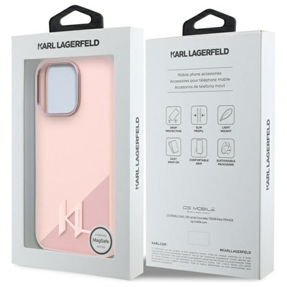 MagSafe Case for Apple iPhone 16 Pro, Karl Lagerfeld, Silicone Shadow Metal Initial, Pink