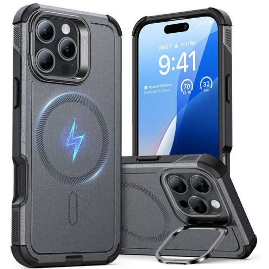 MagSafe Case for Apple iPhone 16 Pro Max, ESR, Cyber Armor Kickstand, Gray