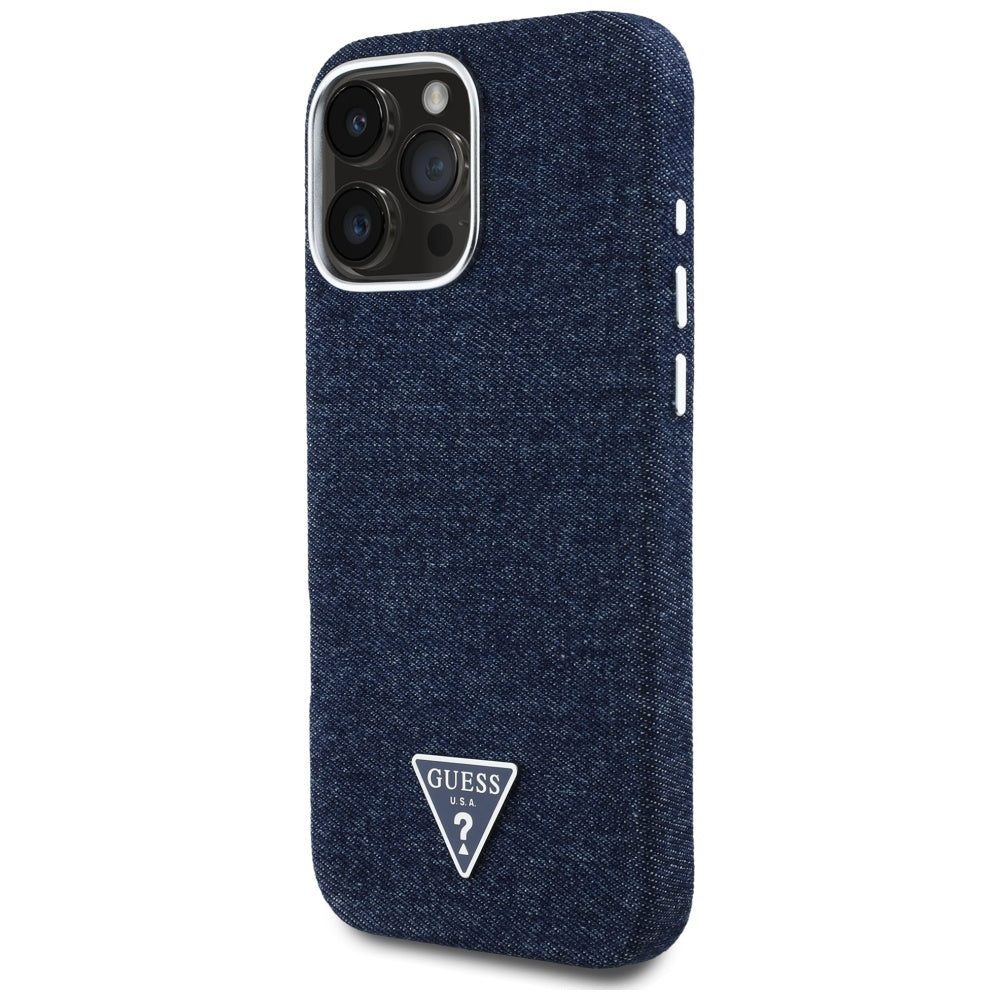 MagSafe Case for Apple iPhone 16 Pro Max, Guess, Denim Triangle Logo, Blue