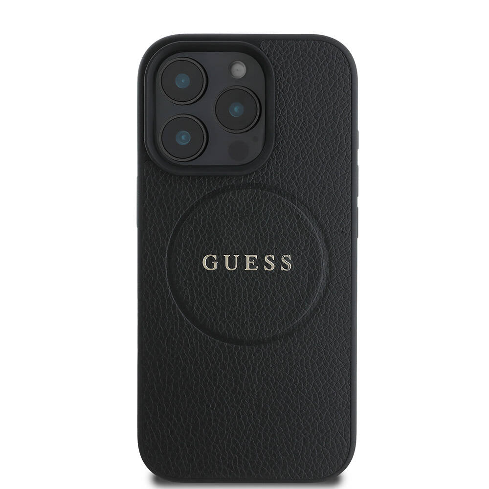 MagSafe Case for Apple iPhone 16 Pro Max, Guess, Grained Gold Ring, Black