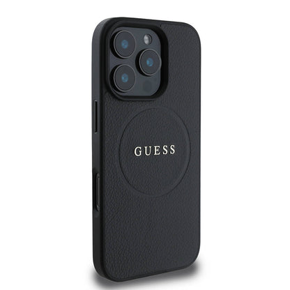 MagSafe Case for Apple iPhone 16 Pro Max, Guess, Grained Gold Ring, Black