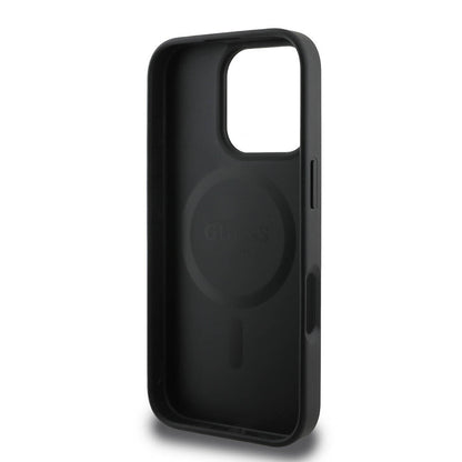 MagSafe Case for Apple iPhone 16 Pro Max, Guess, Grained Gold Ring, Black