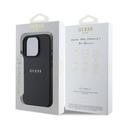 MagSafe Case for Apple iPhone 16 Pro Max, Guess, Grained Gold Ring, Black