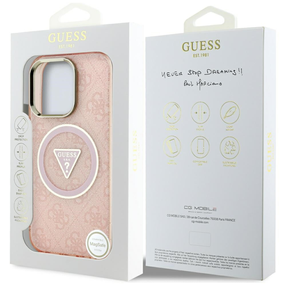 MagSafe Case for Apple iPhone 16 Pro Max, Guess, IML Glitter 4G Circle Triangle, Pink