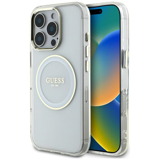 MagSafe Case for Apple iPhone 16 Pro Max, Guess, IML Metal Colored Circle, White