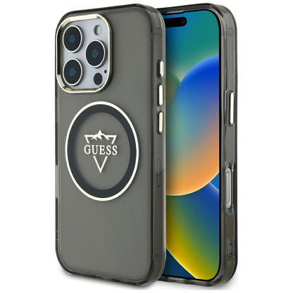 MagSafe Case for Apple iPhone 16 Pro Max, Guess, IML Metal Mountain Logo, Black