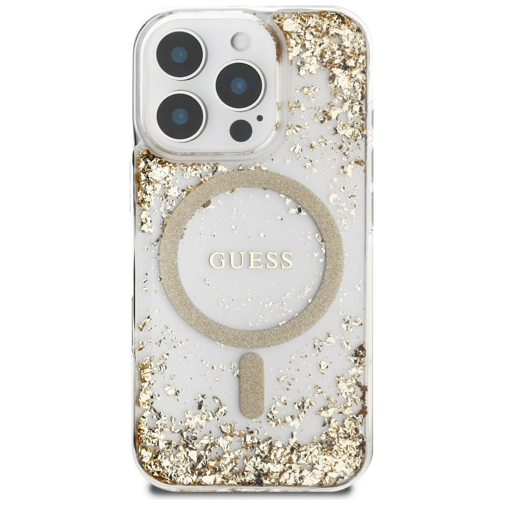 MagSafe Case for Apple iPhone 16 Pro Max, Guess, Resin Bottom Glitter, Gold