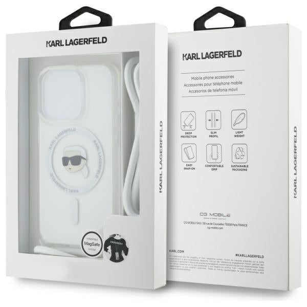 MagSafe Case for Apple iPhone 16 Pro Max, Karl Lagerfeld, IML Crossbody Karl's Head, Transparent
