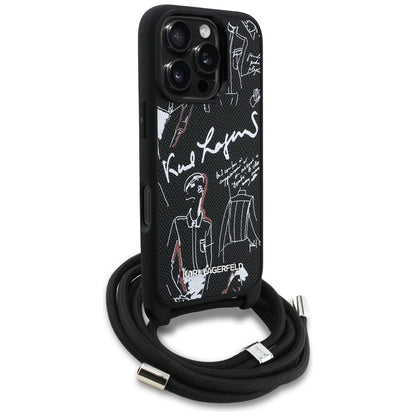 MagSafe Case for Apple iPhone 16 Pro Max, Karl Lagerfeld, Saffiano Crossbody, Black