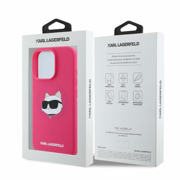 MagSafe Case for Apple iPhone 16 Pro Max, Karl Lagerfeld, Silicone Choupette's Head, Fuchsia