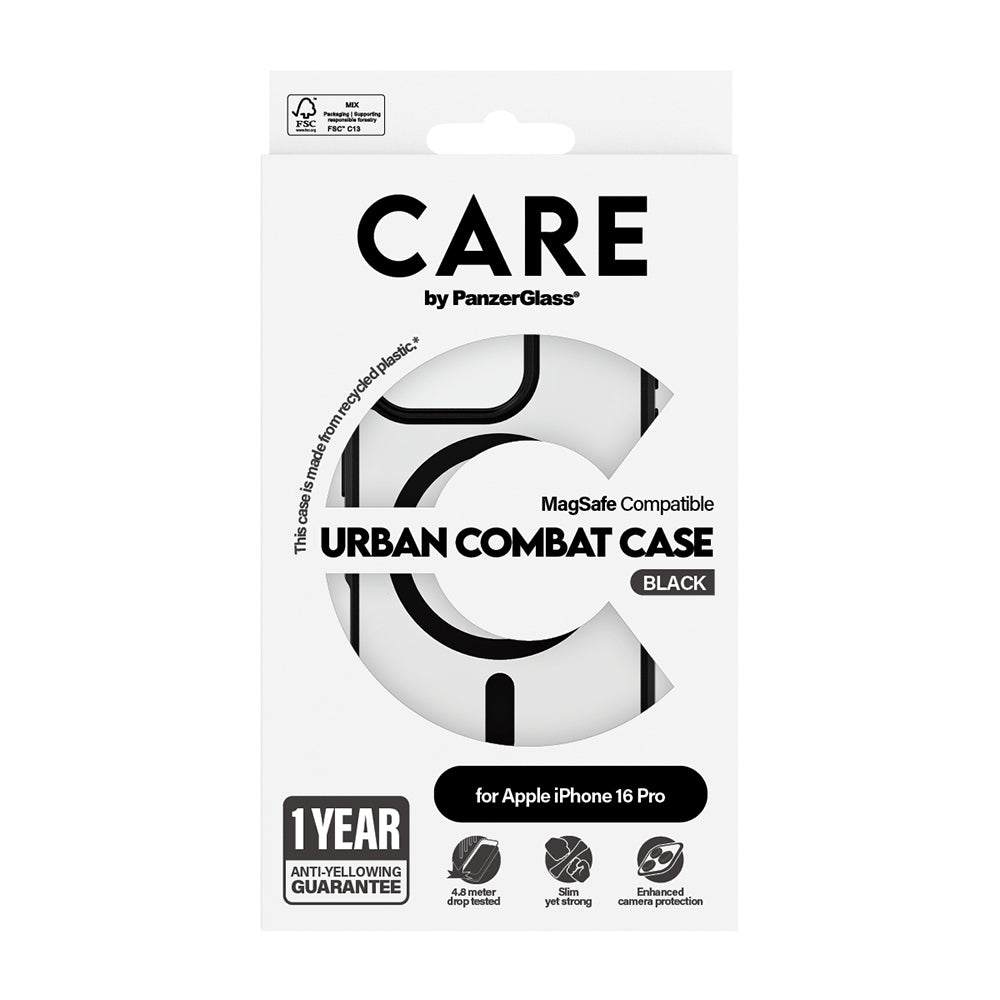 MagSafe Case for Apple iPhone 16 Pro Max, PanzerGlass, Urban Combat Care, Black Transparent