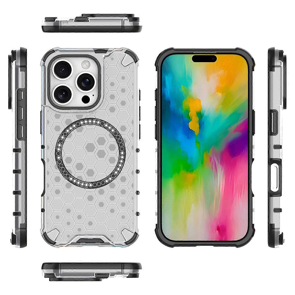 MagSafe Case for Apple iPhone 16 Pro Max, Techsuit, HoneyComb Shield, White