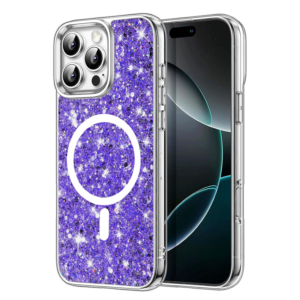 MagSafe Case for Apple iPhone 16 Pro Max, Techsuit, Sparkly Glitter, Purple