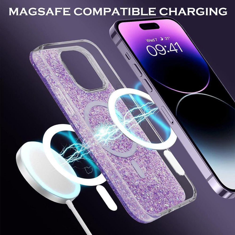 MagSafe Case for Apple iPhone 16 Pro Max, Techsuit, Sparkly Glitter, Purple