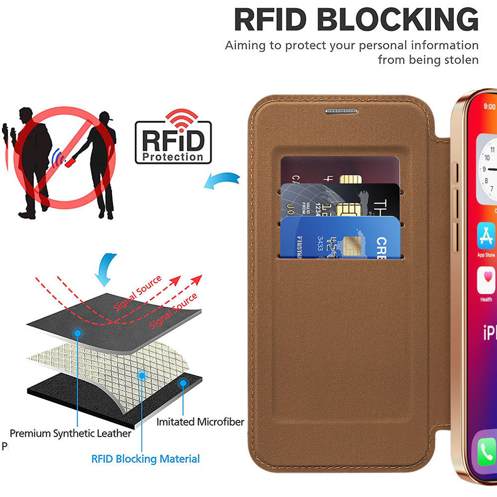 MagSafe Case for Apple iPhone 16 Pro, Techsuit, SmartMag Book, Brown