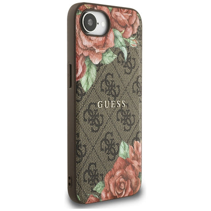 MagSafe Case for Apple iPhone 16e, Guess, 4G Flowers Print, Brown