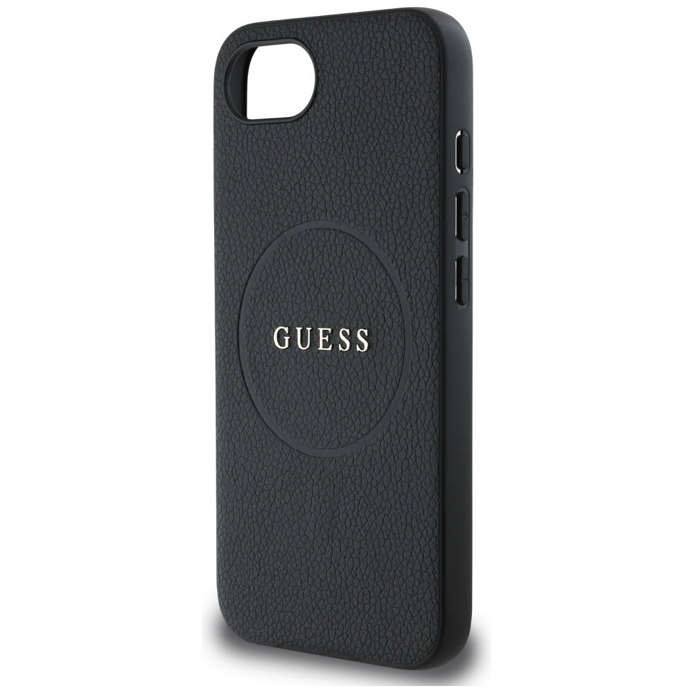 MagSafe Case for Apple iPhone 16e, Guess, Grained Gold Ring, Black