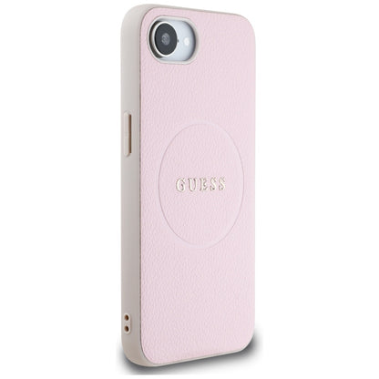 MagSafe Case for Apple iPhone 16e, Guess, Grained Gold Ring, Pink