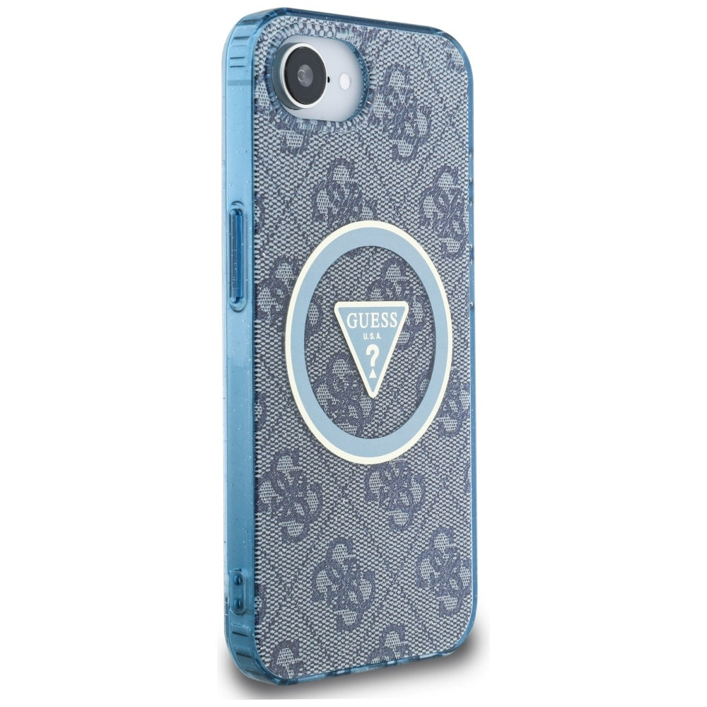 MagSafe Case for Apple iPhone 16e, Guess, IML Glitter 4G Circle Triangle, Blue