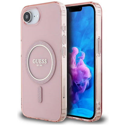 MagSafe Case for Apple iPhone 16e, Guess, IML Glitter Circle, Pink
