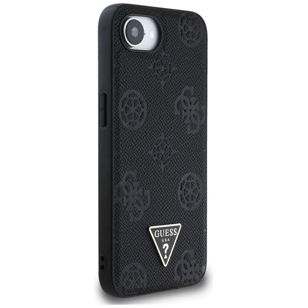MagSafe Case for Apple iPhone 16e, Guess, Peony Grained Hot Stamp Triangle, Black