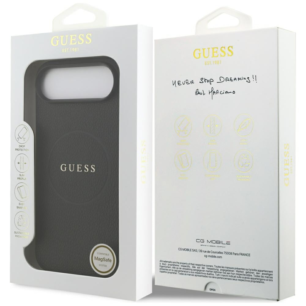 MagSafe Case for Apple iPhone 17 Air, Guess, Grained Gold Ring, Black