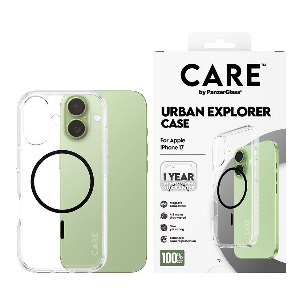 MagSafe Case for Apple iPhone 17, PanzerGlass, Urban Explorer Care, Black Transparent