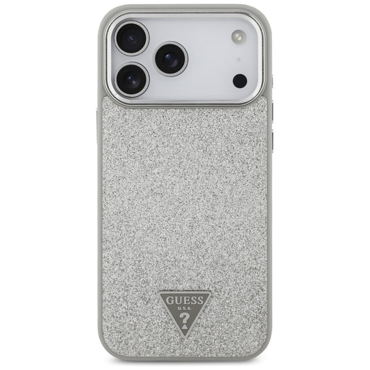 MagSafe Case for Apple iPhone 17 Pro, Guess, Glitter Triangle Logo, Silver