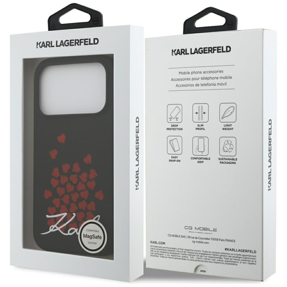 MagSafe Case for Apple iPhone 17 Pro, Karl Lagerfeld, Heart Sign Logo, Black