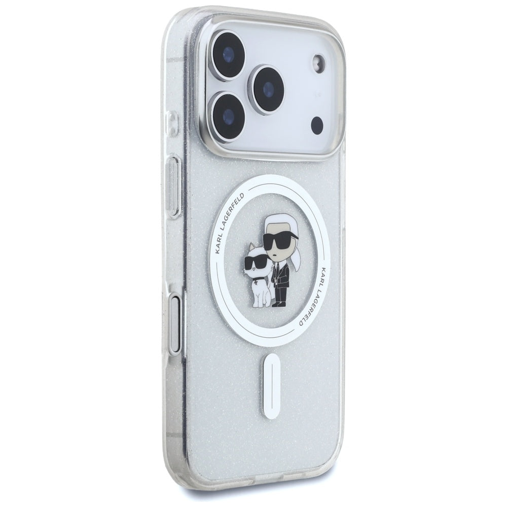 MagSafe Case for Apple iPhone 17 Pro, Karl Lagerfeld, IML Glitter Karl & Choupette, Transparent