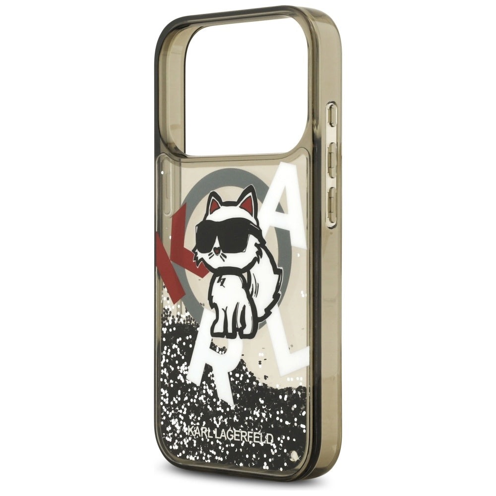MagSafe Case for Apple iPhone 17 Pro, Karl Lagerfeld, Liquid Glitter Choupette Logo, Black