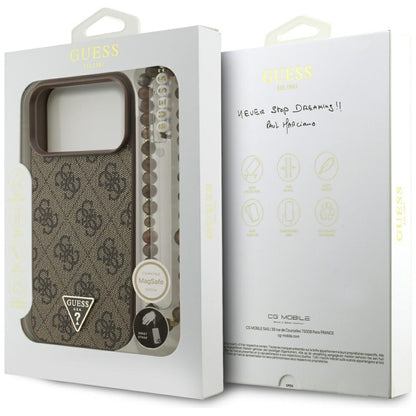 MagSafe Case for Apple iPhone 17 Pro Max, Guess, 4G Triangle Logo Cord Strap, Brown