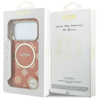 MagSafe Case for Apple iPhone 17 Pro Max, Guess, IML Peony Dot, Orange