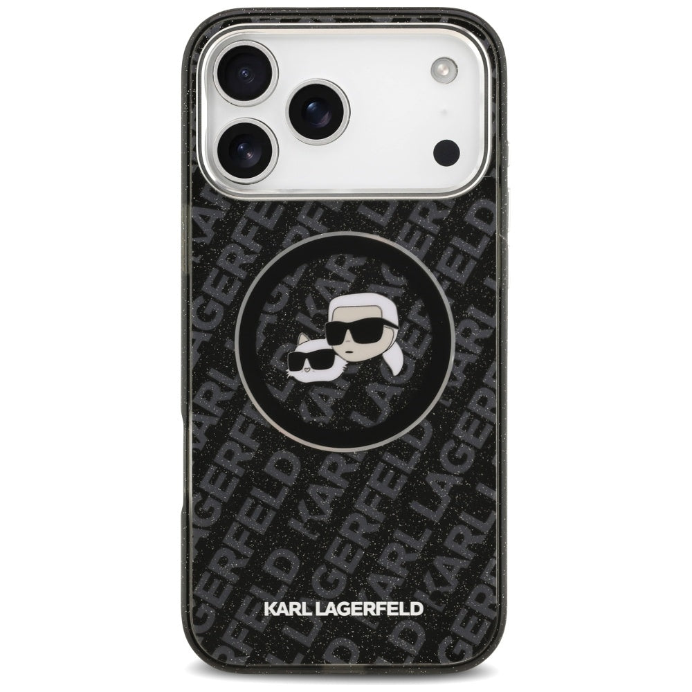 MagSafe Case for Apple iPhone 17 Pro Max, Karl Lagerfeld, Glitter Karl & Choupette Head, Black