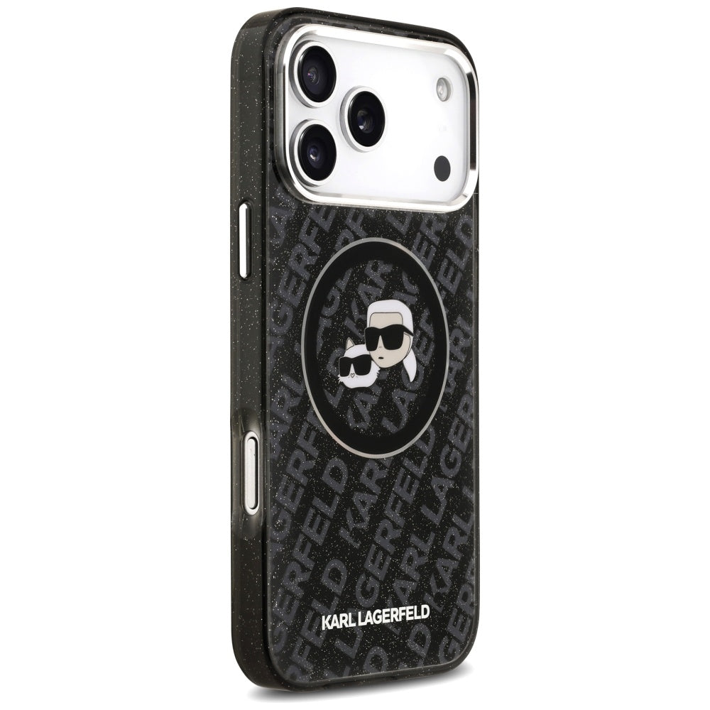MagSafe Case for Apple iPhone 17 Pro Max, Karl Lagerfeld, Glitter Karl & Choupette Head, Black
