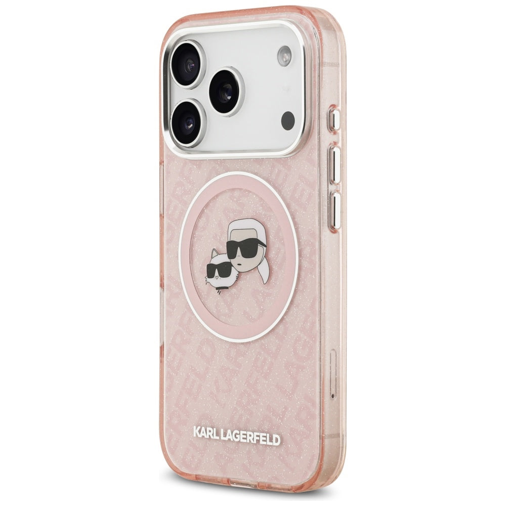 MagSafe Case for Apple iPhone 17 Pro Max, Karl Lagerfeld, Glitter Karl & Choupette Head, Pink