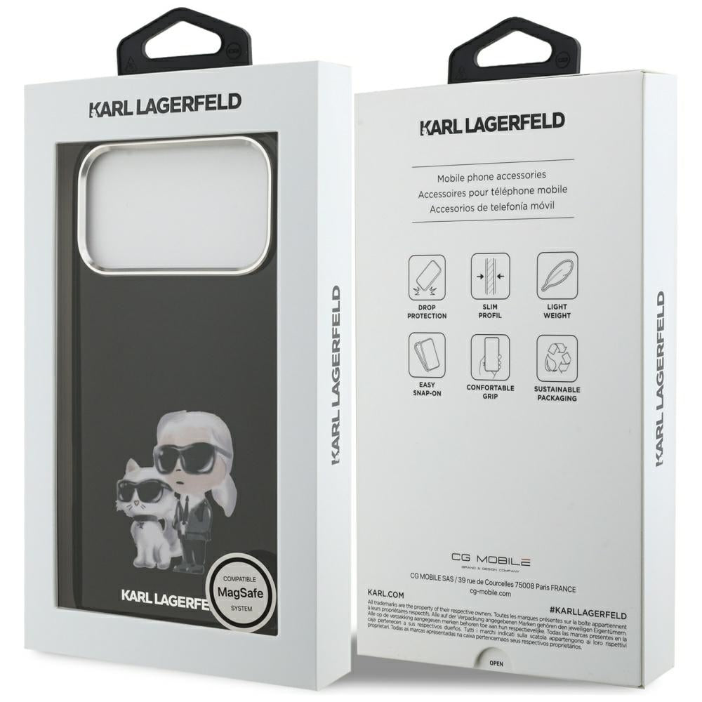 MagSafe Case for Apple iPhone 17 Pro Max, Karl Lagerfeld, IML Aquarelle Karl & Choupette Logo, Black