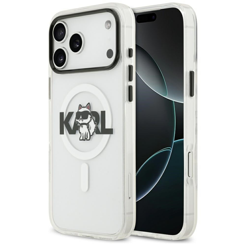 MagSafe Case for Apple iPhone 17 Pro Max, Karl Lagerfeld, IML Sketch Logo Choupette, Transparent