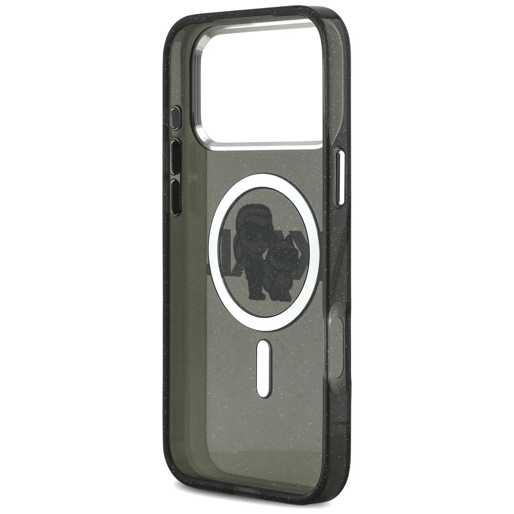 MagSafe Case for Apple iPhone 17 Pro Max, Karl Lagerfeld, IML Sketch Logo Glitter Karl & Choupette, Black