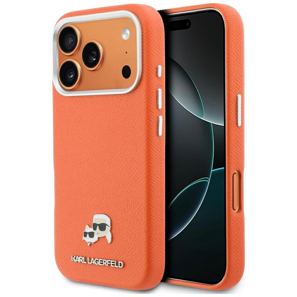 MagSafe Case for Apple iPhone 17 Pro Max, Karl Lagerfeld, Karl & Choupette Head's Pin, Orange